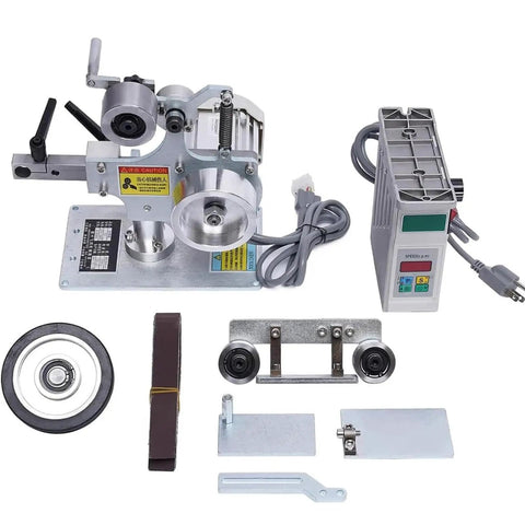 Heavy Duty Electric Belt Sander, 1 Inch By 30 Inch Abrasive Grinder For Industrial Polishing And Sharpening Tasks shows all steel parts and motor components.