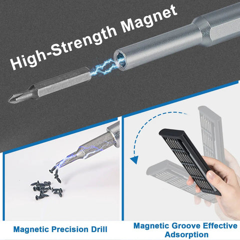 24-In-1 Magnetic Precision Screwdriver Set With Phillips And Flathead Bits showing magnetic tips and screw storage feature