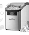 Countertop Ice Maker With 45 Lbs Per Day Output And Self Priming Water Supply Delivers Crystal Clear Ice Cubes In 13 Minutes in stainless steel