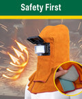 Auto Darkening Welding Helmet With Flip Open Lens Leather Neck Drape Full Head Cover Cowhide Shield for men and women