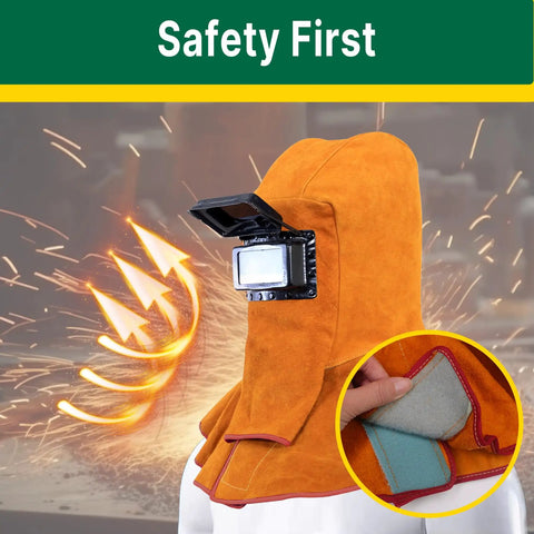 Auto Darkening Welding Helmet With Flip Open Lens Leather Neck Drape Full Head Cover Cowhide Shield for men and women