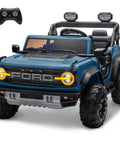 2 Seater Ride On Car For Kids 24V Licensed Ford Bronco Raptor Electric Ride On Truck with Remote, Blue, front view with controller