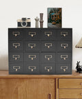 Keep Your Desk Looking Crisp And Ready To Roll With This Solid Wood Apothecary Cabinet Featuring 16 Roomy Drawers And Brass Handles.