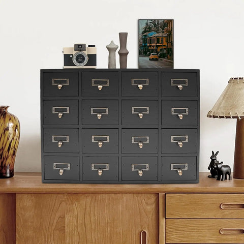 Keep Your Desk Looking Crisp And Ready To Roll With This Solid Wood Apothecary Cabinet Featuring 16 Roomy Drawers And Brass Handles.