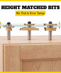3 Piece Shaker Cabinet Door Router Bit Set With Height Matched Bits for precise grooves on wooden surface