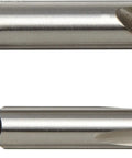 Close-up of Heavy Duty Pro Grade High Speed Steel Jobber Length Drill Bit and Spiral Point Tap Set, uncoated bright finish.
