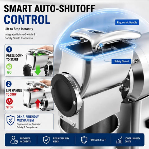 Heavy-Duty Commercial Cheese Grater And Shredder Machine With Nut Grinder Function, smart auto-shutoff and safety guard