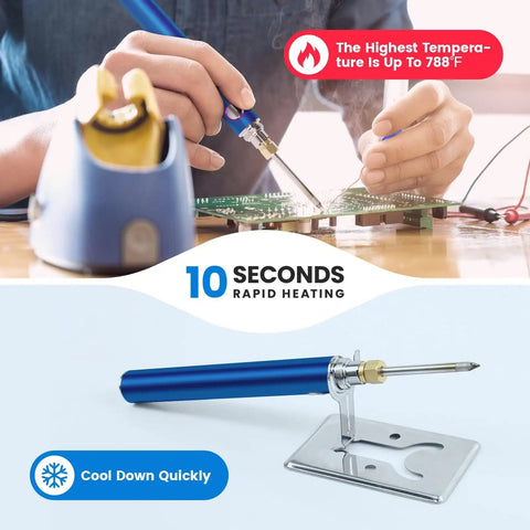 Cordless Soldering Kit With USB Rechargeable Battery in use, showing rapid heating feature, ideal for circuit board work