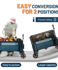 Beefy 350L Extra Large Collapsible Folding Wagon With Brake For Camping, side view with balls displaying adjustable positions.