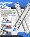 Image of 1 Pair Built Tough Heavy Duty Locking Drawer Slides 250 lb Load Capacity Full Extension Ball Bearing Side Mount Rails