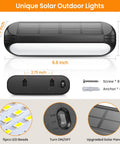 4 Pack Solar Outdoor Lights with RGB Color Changing and Warm White Modes dimensions and features display, waterproof LED