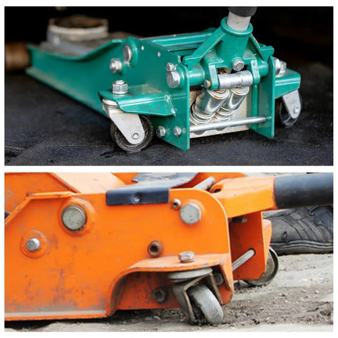 Heavy Duty Floor Jack Casters Set For 3 Ton Jacks With Cast Iron Wheels Replacement Parts Fits 12mm Stem shown on jacks