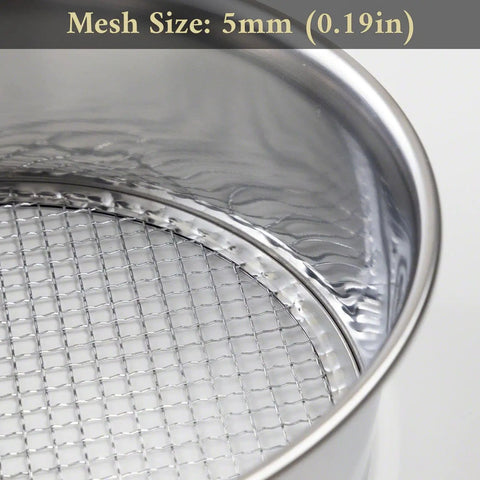 Close-up of 5mm mesh from 3-Piece Pro-Grade Soil Sieve Set For Bonsai And Garden Projects, 8.25 Inch Stainless Frame, in Japan