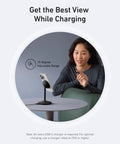 Woman using MagSafe Charger Stand For iPhone 17 16 15 14 13 Series 15W Fast Wireless Charging Station Qi2 Certified