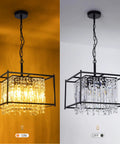Dope Modern Black Crystal Chandelier With Adjustable Height, lit and unlit, 16 inch for dining room, living room, kitchen island.