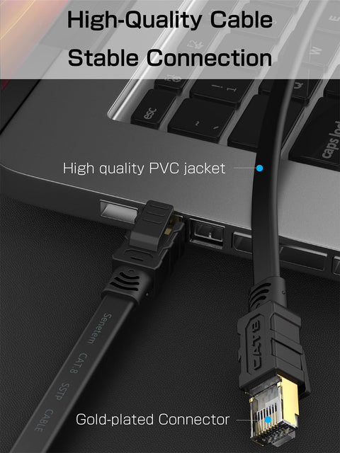 Cat 8 Ethernet Cable 100 Ft Flat Patch Cord Shielded Outdoor Indoor RJ45 High Speed 40Gbps 2000MHz for laptop connection