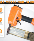 Pro Spec 16 Gauge Pneumatic Finish Nailer Drives Three Quarter To 2 Inch Straight Nails Packing Heavy Steel Mag And Sure Grip Safety Lock For Clean Trim Work Weekend Warriors Absolutely Love, showing all metal nail slide.