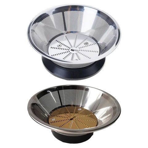 Stainless Steel Juicer Replacement Mesh Filter Basket And Cutter Assembly For Centrifugal Juicers Go To 5 Inch Fits WJE4001D WJE2802D, shown two angles