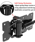 Self Closing Gate Hinges Kit Adjustable Heavy Duty Hardware For Wood Vinyl Metal Outdoor Fences Built To Last Tough As Nails 90 Degree Swing Includes Self Tapping Screws And Swing Adjuster Tool Two Pack Black Finish
