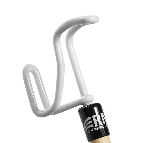 Deluxe 28 Inch Long Wood Dressing Stick With Vinyl Coated Push Pull Hook For Easy Dressing On And Off Therapist Recommended Self Help Reach Tool For Shirts Pants Skirts And Shoes, white hook detail