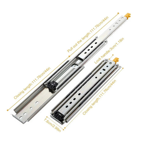 Full Extension Drawer Slides 1 Pair 44 Inch With Lock Side Mount Track Glides Detachable Quick Release Latches No Tool Needed