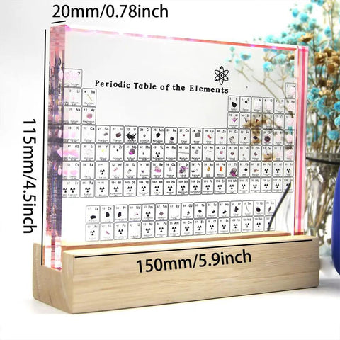 Cool Pink Acrylic Periodic Table Display With Real Elements Inside On Wooden Stand 83 Samples Gift Box Packaging Ideal