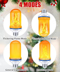Upgraded LED Flame Light Bulbs With Realistic Flicker 4 Modes E26 Base Fire Glow Bulb For Halloween Decor, image showing four lighting modes