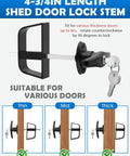 Heavy Duty Shed Door T Handle Lock Latch Kit With Four Keys For Barn Coop Storage Doors, Adjustable 4 3/4 Inch Stem shown with key.