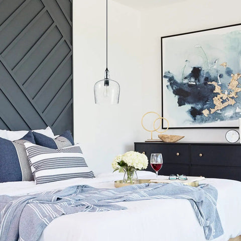 Modern Glass Pendant Light In Black One Light Dome Fixture For Kitchen Island And Dining Hallway in bedroom setting