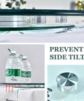 Tempered Glass Lazy Susan Turntable for Dining Table with anti-tip design, showing non-slip aluminum mechanisms and tilt prevention.