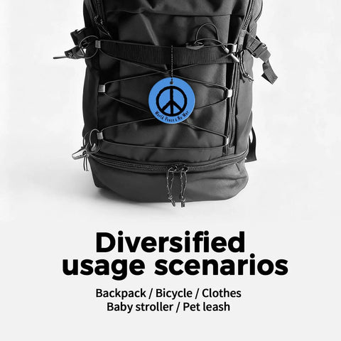 World Peace Reflective Gear For Nighttime Safety on backpack, blue double sided disc, 2.56 inch, waterproof and lightweight.