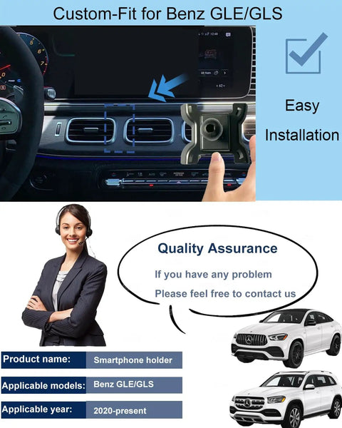 Magnetic Car Phone Mount For Mercedes GLE GLS 2020 To 2026, Custom Fit Phone Holder shown installed in dashboard view