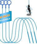 Four Pack Fifty Inch Reusable Drain Snake Tool For Bathroom Kitchen And Tub Sinks shown with blue flexible wands ready for use.