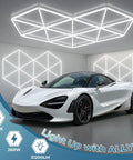 Hexagon Garage LED Light Panels Pack Of 27, 6500K Daylight, 18,720 Lumens, Shadow Free Illumination For Auto Detailing installed