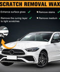 Two Pack Car Scratch Remover Wax Kit For Deep Scratches And Swirls Vehicle Polish And Scratch Repair Paste With Sponge Clear Coat Safe Car Paint Restoration Easy DIY Auto Body Shine And Protection with car image showing scratch removal effects.