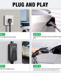 Portable 32 Amp Level 2 EV Charger With 25 Foot Cable And Nema 14-50 Plug UL Certified Fast Charging Station For J1772 Electric Cars Plug And Play installation steps.