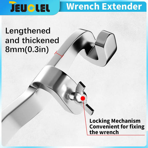 Close-up of a Fifteen Point Five Inch Wrench Extender Bar For Maximum Leverage And Torque Amplification Universal Torque Adapter Extension showing locking mechanism and length details.