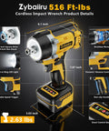 Heavy Hitter Cordless Impact Wrench Driven By A Rugged Brushless Motor Operating As A Versatile Drill Plus Screwdriver Combining To Deliver 516 Ft Lbs Of Serious Torque For Daily Grinds, showcasing features and size.