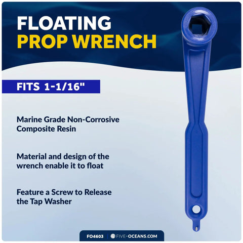 Floating Prop Wrench For 1 1/16 Inch Propeller Nuts, Outboard And Stern Drive Marine Tool With 9/16 Inch Garboard Drain Plug Socket, Grab-And-Go Easy-Grip Lightweight Non-Corrosive Resin, Ideal For Pontoon, Sport And Fishing Boats