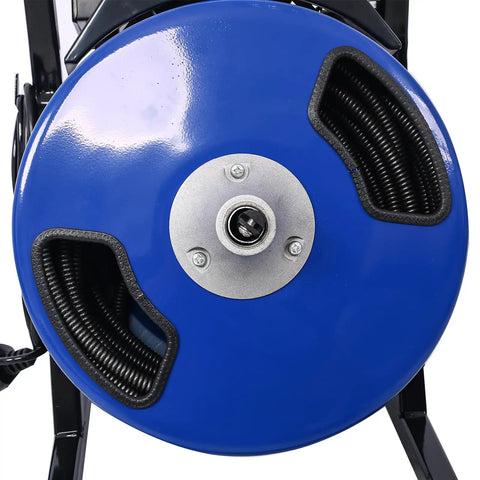 Heavy Hitter Electric Drain Auger Machine With Sixty Foot Cable showing steel cable reel and connection point.