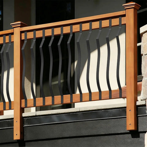 Tough As Nails Wave Deck Balusters 26 Pack Smooth Steel Railing Spindles With Black Mounting Screws 29.5 Inch Tall Posts on wooden porch railing.