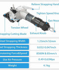Kick Butt Heavy Duty Pneumatic Steel Strapping Machine Goes Hard On Cargo With Dual Lock Tensioner And Quick Trigger Cutter Sealer Handles 19mm 25mm 32mm Steel Straps Smooth with tension wheel and cutting blade.