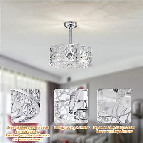 Neojoyoenix 18" Decor Forward Reverse 5 Blades Ceiling Fan Lamps, Chrome with intricate design and energy saving AC motor.