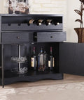 Black Wood Grain Peel And Stick Wallpaper DIY Friendly 23.6 Inch By 118 Inch on sideboard with wine and liquor bottles