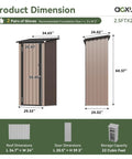 Diagram showing dimensions of Vertical Outdoor Storage Cabinet Shed With Floor, Space Saving Design, Two Adjustable Shelves, Lockable Doors.