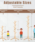 Wooden Coat Rack Stand With Eight Hooks Made From New Zealand Pine Three Section Adjustable Height Easy Assembly Coat Tree for sizes