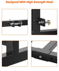 Close-up details of Heavy Duty 1500 Lb 3 Point Hitch Pallet Fork Attachment for Category 1 Tractors showing steel frame and bolts.