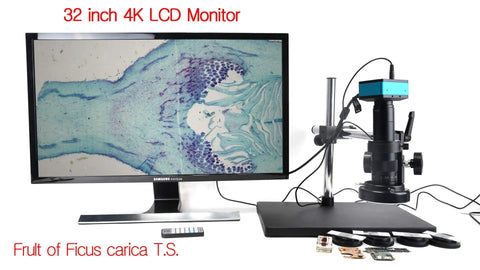 4K HDMI Microscope Camera Kit Pro Grade For Industry Lab And PCB Work, 180X C Mount Lens, Big Stereo Stand, 144 LED Light, USB Output, TF Card Recorder, No Lag 4K 2K 1080P, 12MP CMOS, Measuring Software For Windows Mac Linux, with 32 inch 4K LCD monitor
