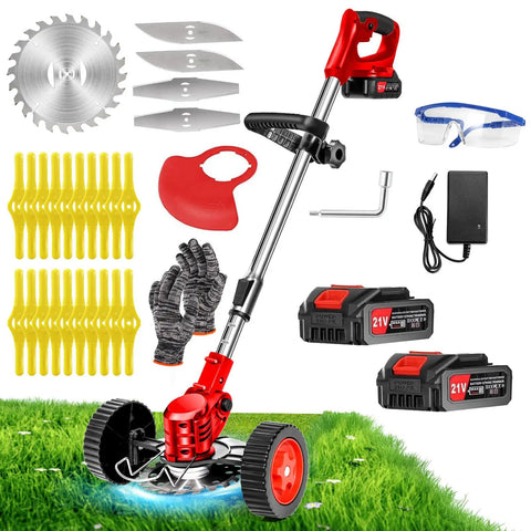 Cordless Weed Wacker 3-In-1 Grass Trimmer For Yard Work with accessories, 21V battery, 850W motor, and 3 blade types