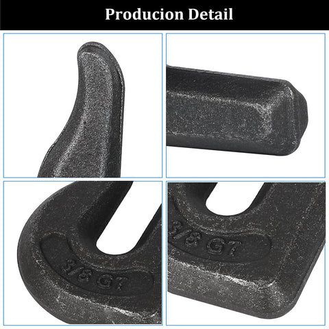Close-up details of Three Eighths Inch Weld On Grab Hooks Four Pack Heavy Duty Clevis Hooks G70 Tractor Bucket Hooks, forged steel